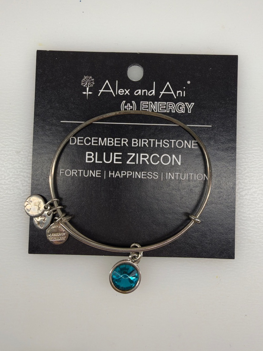 Alex and Ani Blue Zircon Charm Bangle Bracelet